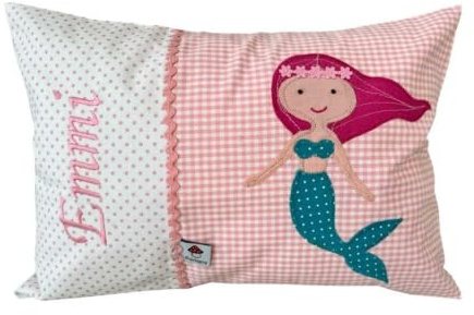 Glückspilz Namenskissen Babykissen I Meerjungfrau Nixe I mit Namen personalisiert I Geschenk zu Geburt, Taufe, oder Geburtstag I Rosa