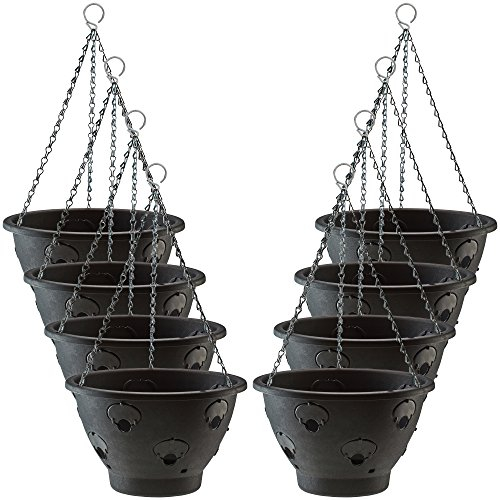 Thompson & Morgan Bloomaround Hanging Basket Garden Planter Plant Container with Water Reservoir for Flowers, Vegetables and Fruits from (30cm, 8 Pack)