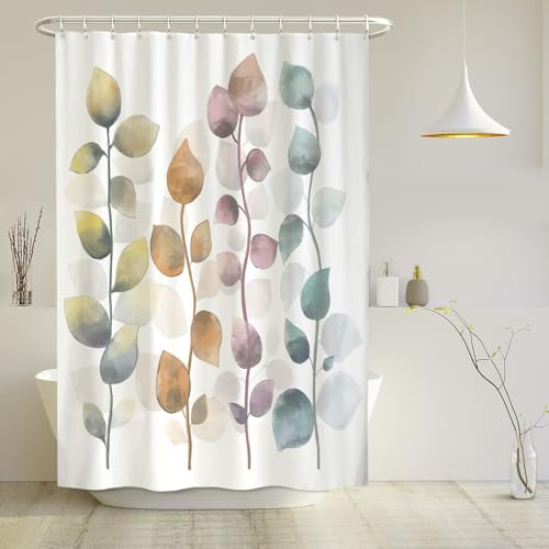 arteneur Anti-Schimmel Duschvorhang 180x200 cm Bunte Blätter | Textil recycelt, OEKO-TEX 100, 40°C Maschinenwäsche, blickdicht, wasserdicht, beschwerter Saum, mit 12 recycelten Ringen