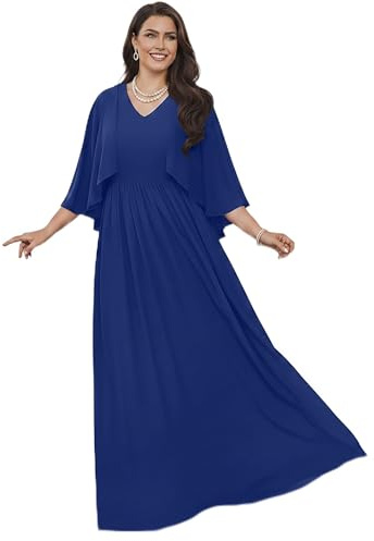 KOH KOH Damen Maxikleid, V-Ausschnitt, elegant, Fledermausärmel, Cocktailkleid, Maxikleid - Blau - 3X-Groß