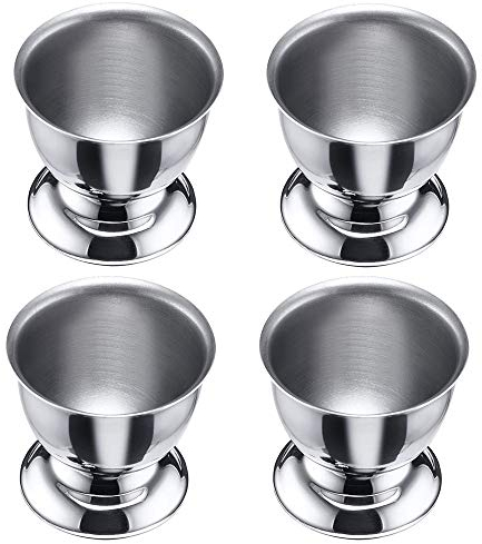 4 Pezzi Set di Portauovo, Portauovo in Acciaio Inossidabile, Utensili Portauova, Acciaio Inossidabile Lucidato Portauovo Impilabili Stoviglie Portauovo Morbido per Ristorante, Casa, Cucina (Argento)