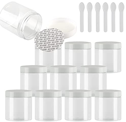 TIANZD 24 Pièces Vides Petit 250 ml Transparent Cosmétique Pot en Plastique avec Couvercle bianco 250 g Pots de Cosmétique Crème de Bouteille Contenant avec 6x Spatules
