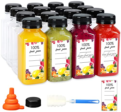 Moretoes 50pcs 8oz Juice Bottles, Plastic Bottles with Caps, Bulk Clear Beverage Containers for Juicing Drinking Milkshake Tea and Other Beverages