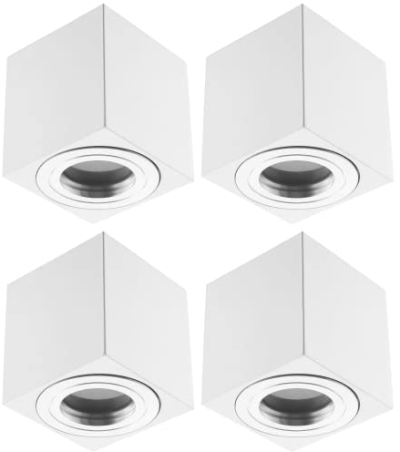 Sweet Led - Aufbauspots IP44 Bad flach, Alu Deckenspots Ø80mm, 65mm, Feuchtraum geeignet Badezimmer, Küche, 230V Deckenstrahler für LED-Modul, weiß-eckig Aufbaustrahler 4er Set, ohne Leuchtmittel