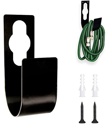1 Stück Schlauchhalter, Garten Schlauch Kleiderbügel, Gartenschlauchhalter aus Metall, Tragbare Schlauchhalter, Wandmontage, mit Schrauben, für Garten, Außenhof, Garage und Rasen (Schwarz)