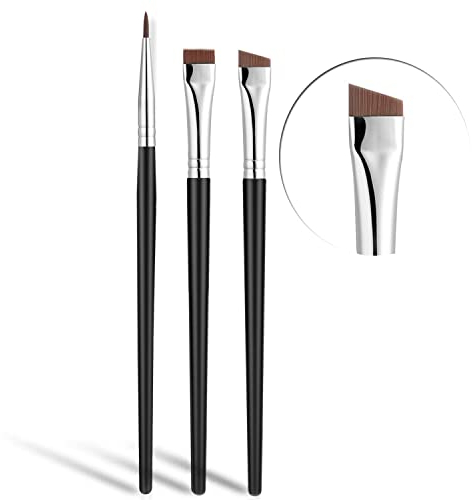 Jassins Eyelinerpinsel, fein abgewinkelt, ultradünn, Präzisions-Eyelinerpinsel-Set, feine Spitze, synthetische Borsten, Augen-Make-up-Werkzeug, 3 Stück