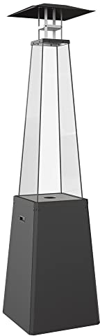 KRATKI Umbrella BS Chauffage Extérieur Moderne au Gaz 12 kW Design Décoratif Elégant Adapté au Système de Contrôle de Sécurité Alimenté au Propane pour Terrasse du Jardin Acier et Verre Noir