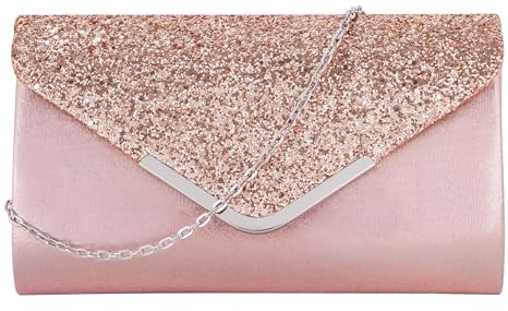 LA HUATE Women's Envelope Clutch Purse Flap Dazzling Evening Bag Elegant Sequins Chain Shoulder Bag for Wedding Prom Party, Pink