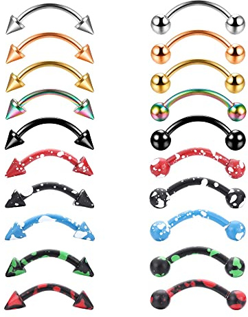 JeryWe 16G 20 Stück Augenbrauenringe Lippenring Barbell Gebogen Tragus Daith Rook Ohrring Acryl Piercing Schmuck für Frauen, 16, Acryl