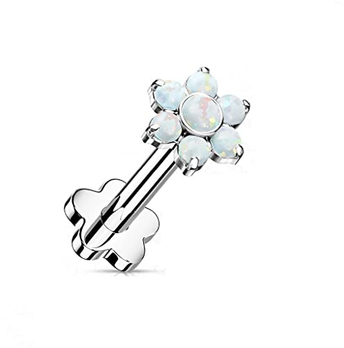 Paula & Fritz® Push-In Labret Piercing Opal Titan-IUM Grade 23 Kugel Piercing Set Mehrfarbig 1,2-mm Stab-Dicke Blüten-Sockel Madonna Medusa Monroe