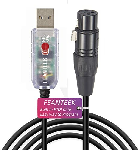 Feanteek USB to DMX Cable RS485 Adapter Converter 3PIN XLR Female DMX512 Interface Freestyler Software PC Control Dimmer Cable with FTDI Chip Support Win10 Mac OS (6FT/1.8M)
