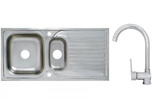 Edelstahleinbauspüle Edelstahlspüle Spüle 100 x 50 cm 1,5 Becken Küchenspüle Einbauspüle Waschbecken inklusive Ruby Armatur