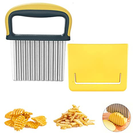 Neoreser Coupe Pomme de Terre, Couteau Ondulé à Frites en Acier Inoxydable, Coupe Patate, Coupe-légumes, Couteau Dentelé pour légumes, Fruits, Salade, Couteau Ondulé, Jaune