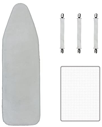 Maishijie Metallisierter Bügelbrettbezug, 135 x 45 cm, Kordelzug mit 3 mm dickem Schaumstoff, passend für 127 x 37 cm Bügelbrett, max. 3 Verschlüsse und Netzstofftuch