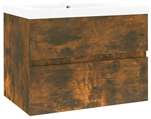 vidaXL Sink Cabinet with Built-in Basin Bathroom Sink Unit Floating Vanity Unit Washroom Washbasin Under Sink Cabinet Smoked Oak Engineered Wood