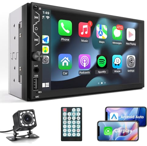Leadfan Double Din Car Stereo with Apple Carplay and Android Auto, 7 Inch Full HD Touchscreen Car Radio Bluetooth, Car Stereo with Backup Camera, Support Mirror Link/Steering Wheel/USB/AUX/Subwoofer