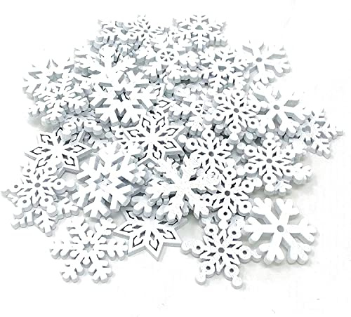 zalati Holz-Schneeflocken, 50 Stück, Weihnachtsschmuck, Dekoration, hängende Anhänger für Weihnachtsbaum, Karten, Basteln, 2,5 cm