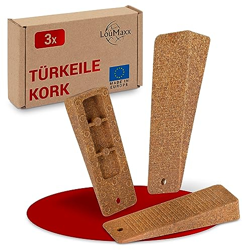 LouMaxx Turchia, set di 3 fermaporta in sughero, con cuneo in gomma antiscivolo, di alta qualità, perfetto per tutti i pavimenti, con cunei inodori, fermaporta in gomma