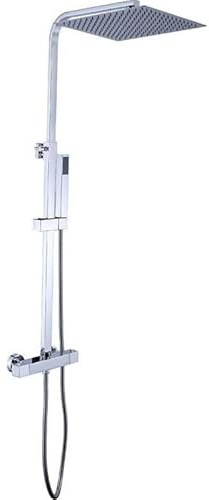 VALAZ Columna Ducha Termostatica Cromado Serie Segura | Mezclador Agua Fría y Caliente, Ahorro de Agua | Instalación Fácil y Rápida | Inoxidable, Cuadrada, Longitud 80-120 cm