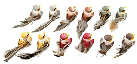 Vogel Deko 12 Stück Kunstvogel Künstliche Gefiederte Vögel Outdoor Dekovögel, Mini Vogel Dekofigur Osterfiguren für Weihnachtsbaum Handwerk Haus Ornamente Garten Hochzeit Dekoration