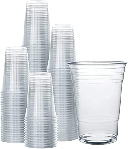 MantraRaj Heavy Duty Clear Half Pint Plastic Cups Strong Drinking Cups Clear Strong PET Plastic Disposable Cups Pint Glasses Tumblers | Ideal Beer Cup Ice Coffee, Juice, Bubble Tea, BBQs 10oZ (100)