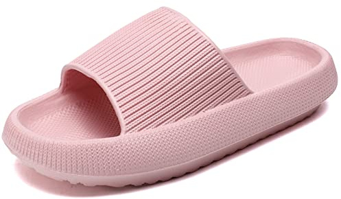 Waysoland Zapatillas Mujeres Chanclas de Nubes de Verano,Baño de Masaje Baño sin Deslizamiento Secado Rápido Toe Abierto Súper Suave Cómoda Sandalias de Suela Gruesas Pantuflas(Rosa,40/41 EU)