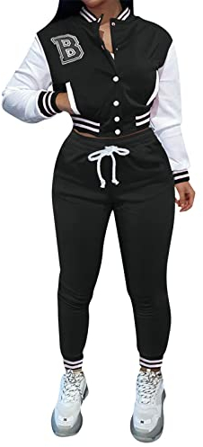 Jumpsuit Für Damen Frauen Herbst Baseball Anzug Zweiteiler Solide Mantel Lange Hosen Mode Trainingsanzüge Outfits Nicki Hausanzug Damen