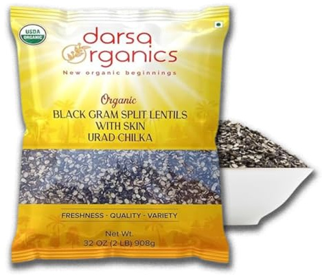 Darsa Organics Split Urad Dal (Chilka) 2lb - Organic Black Gram Lentils with Skin - USDA Certified, Non-GMO Protein-Rich Lentils for Indian Cooking, Soups, Stews & Salads