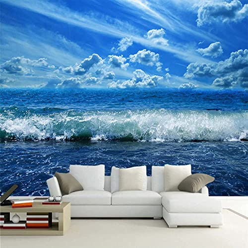 Fotomurale Carta Da Parati Murale Poster Arte Murale Adesivo Decorazione Murale 3D Paesaggio Delle Onde Del Mare Del Cielo Blu - Quadri Autoadesivi Per Soggiorno, 350 (larghezza) x 256 (altezza) cm