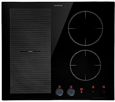 Klarstein Placa Induccion de 4 Fuegos, Vitroceramica Placas de Sobremesa con Control Táctil Inteligente 7000W, Pantalla Digital y Función con Temporizador, Cocinas de Inducción Eléctricas