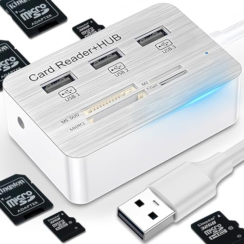 Retoo Hub USB 7 en 1 con Lector de Tarjetas SD, MMC, MS, TF, M2 y 3 Puertos USB 2.0 - Adaptador y Distribuidor