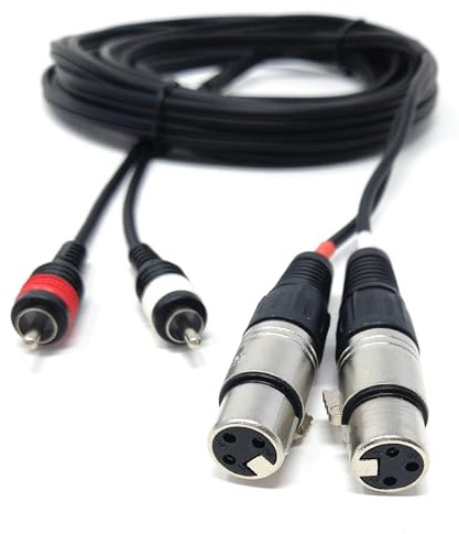 DRUT 6m Twin 2 x XLR Female Sockets to 2 x RCA Phono Male Plugs Shielded Stereo Audio Cable Compatible with Mixers, Amplifiers, Music Instruments 20ft