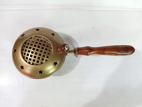 BishtHub Dhuni Räuchergefäß aus Eisen, mit Holzgriff, Räuchergefäß, Zensor für Raumduft, 8,9 cm Durchmesser