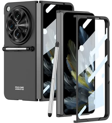 COQUE Fodral för OnePlus Open, Slim Shell Film Integrerad Mobiltelefon Fodral med Kapacitans Pen, Fällbart Telefonskydd för OnePlus Open-Svart