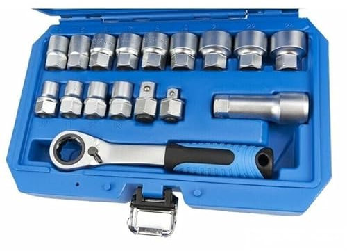 Set 17 PZ Chiavi a Bussola Passanti 10-24 mm con Cricchetto Reversibile Softgrip, Prolunga e Riduttori – Kit Professionale in Acciaio con Valigetta Colore Casuale – Art. 07472