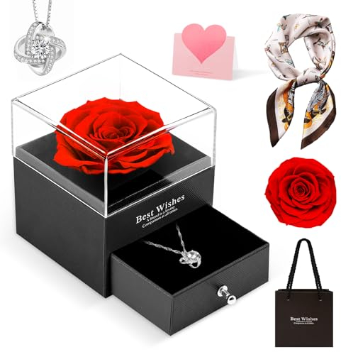 Elekin Rosa Eterna Stabilizzata Vera - Idee Regalo per San Valentino, Compleanno, Anniversario - Per Fidanzata, Moglie, Mamma