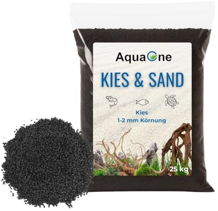 AquaOne Akvarium grus 25 kg jord svart 1–2 mm I akvariegrus premiumkvalitet I kvartsgrus rundat korn I akvariegrus dekoration aquascaping dekoration