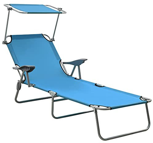 Youuihom Camping Stühle Bistro-Stuhl Stühle für den Rasen Sonnenliege mit Sonnenschutz Stahl Blau Geeignet für Hinterhof, Rasen, Veranda, Pool, Balkon