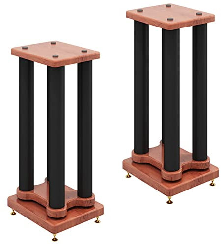 Paire De Supports D'Enceintes Universels Marron avec Colonne Centrale en Métal Noir, Support D'Enceintes De Bibliothèque À Son Surround Robuste Et Durable, Facile À Installer (Haut)
