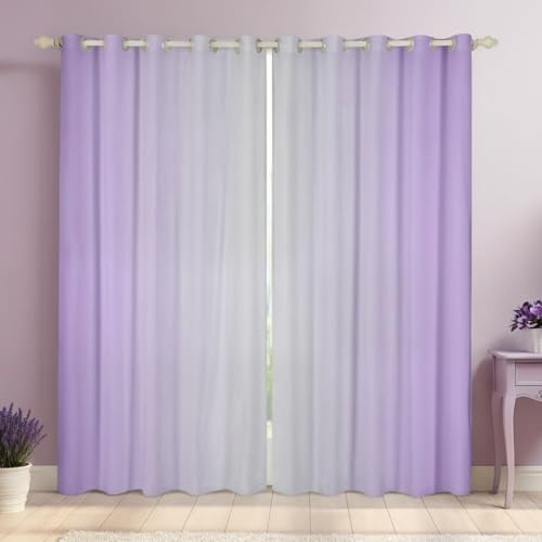 Homewish Greyish White and Lilac Curtains for Bedroom,Rainbow Ombre Blackout Curtains Aesthetic Living Room Decor,Gradient Colorful Curtains & Drapes Abstract Window Curtain 2 Panels 66x90
