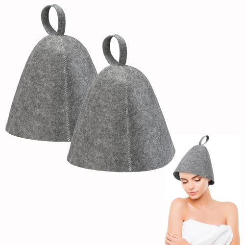 2-Piece Premium Wool Felt Sauna Hat Set - Breathable & Flexible Steam Room Headwear for Spa Sessions, Thermal Protective Bath Accessories for Hot/Dry Sauna Use