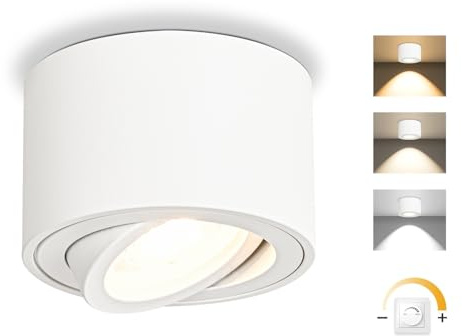 GeyouLux Focos LED Interior Techo Regulable 5W Ø80x50mm Orientable Focos Techo 3000K/4000K/6500K 500LM Lampara Focos Techo Superficie 230V Aluminio Blanco Redondo Focos LED Techo 1 pieza
