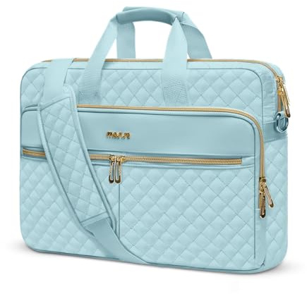 MOSISO Laptoptasche 13,3 Zoll, Laptop Schultertasche Damen, 13-14 Zoll Aktentasche Handtasche Quadratisch Gesteppt Laptop Umhängetasche Büro Reisen Business mit 3 Taschen&Riemen, Eisblau