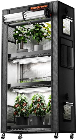 SPIDER FARMER Support pour plantes 2025 avec lampes de culture, étagère à 4 niveaux avec 6 lampes LED à spectre complet de 61 cm et tente de culture, pour semences de légumes, serre de croissance des