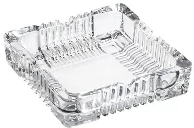 ALEEZ - Heavy Duty Crystal Glass Ashtray - Medium Square Ash Tray for Cigarettes and Cigars - Durable Crystal-Cut Ash Holder for Home, Office, Tabletop - Clear Portable Tray 15 x 15 x 4 cm (4, Medium)