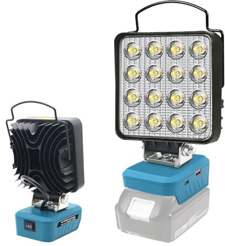 Akku Lampe Für Makita 18v, 48W 3800LM LED Arbeitsleuchte, Tragbares Flutlichter Baustellen Lampe, Led Akku Strahler mit USB- und Typ-C-Ladeanschlüssen und Unterspannungsschutz