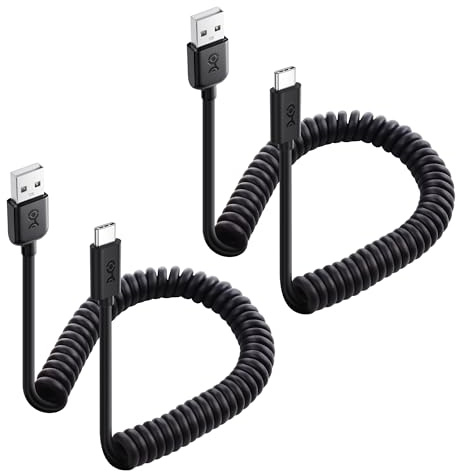 Cable Matters Confezione da 2 Cavo a spirale da USB-A USB-C, 1,2 m, 15 W | Cavo Apple CarPlay, Cavo Android Auto, Cavo a spirale USB-A a USB-C, IPhone 16 pro Max, Galaxe S23, IPad