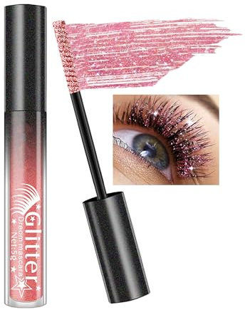 Mascara con paillettes rosa, mascara diamante glitterato, lunga durata, waterproof, mascara colore volume e lunghezza, anti-sbavatura, diamante mascara trucco regalo donna occhi per Natale compleanno