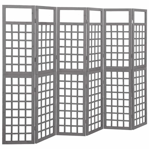 HCZKIUJY Raumteiler 6-teilig Tannenholz massiv Grau 242,5x180 cm, freistehender Sichtschutz für die Wand, Paravent als Trennwand für Wohnzimmer, Schlafzimmer und Büro
