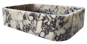Unique Calacatta Violet 20x14x5 inch Marble Sink, Rectangular Vessel Sink, Bath Sink, Above Counter Modern Vessel Sink For Bathroom Vanity Lavatory Hand Wash Art Basin Countertop Stone (white)